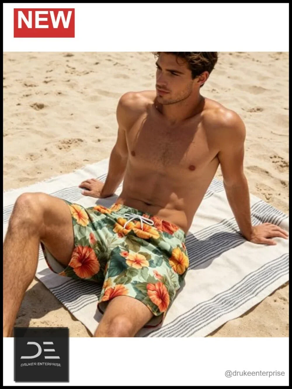 Men's Double-Layer Pattern Swim Trunks Quick-Drying Surf Shorts